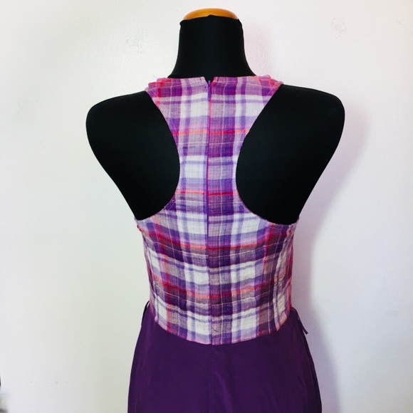 RORY BECA Dress Plaid Top Small lavender Purple Plaid Gauze Two Tone Racer Back - Picture 3 of 6